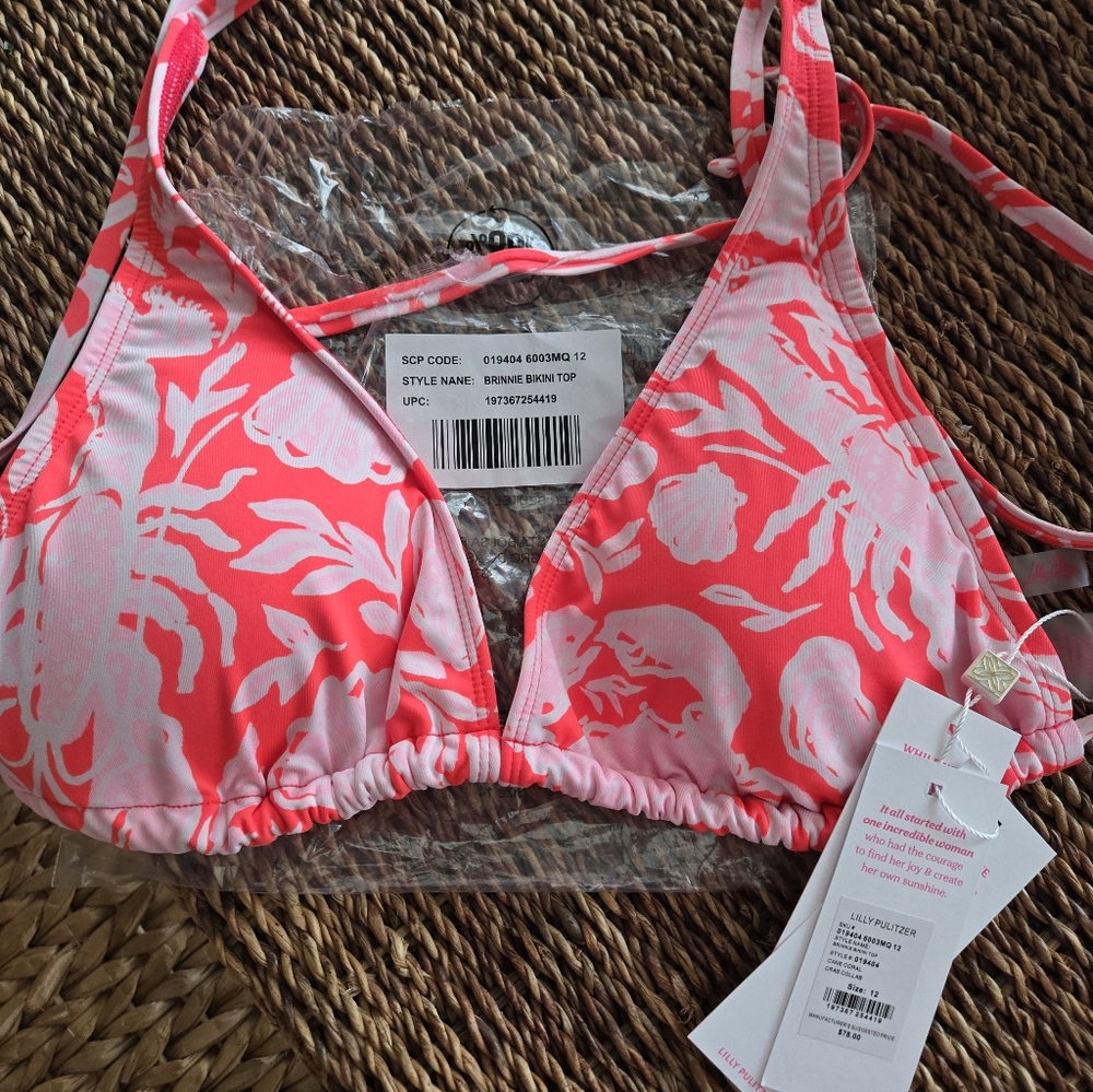 Lilly Pulitzer Brinnie Bikini Top Cane Coral Crab Collab - Picture 3 of 4